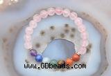 CGB6428 8mm round rose quartz 7 chakra beads bracelet wholesale