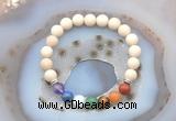 CGB6431 8mm round matte white fossil jasper 7 chakra beads bracelet