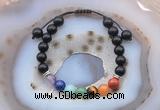 CGB6451 8mm round black obsidian 7 chakra beads adjustable bracelets