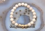 CGB6485 8mm round matte white fossil jasper & honey jade beaded bracelets