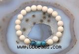 CGB6487 8mm round matte white fossil jasper & apatite beaded bracelets