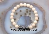 CGB6489 8mm round matte white fossil jasper & faceted hematite beaded bracelets