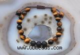 CGB6581 8mm round yellow tiger eye & black lava adjustable bracelets