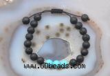 CGB6585 8mm round black lava & blue howlite adjustable bracelets