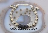 CGB6588 8mm round dalmatian jasper & black lava adjustable bracelets