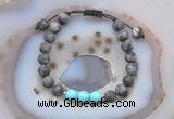 CGB6593 8mm round matte black labradorite & blue howlite adjustable bracelets