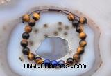 CGB6595 8mm round yellow tiger eye & lapis lazuli adjustable bracelets