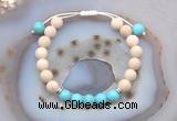 CGB6605 8mm round white fossil jasper & blue howlite adjustable bracelets