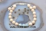 CGB6614 8mm round white fossil jasper & aquamarine adjustable bracelets