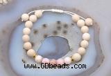 CGB6616 8mm round white fossil jasper & pink opal adjustable bracelets