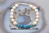 CGB6618 8mm round white fossil jasper & apatite adjustable bracelets