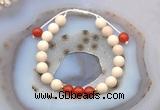 CGB6621 8mm round white fossil jasper & red agate adjustable bracelets