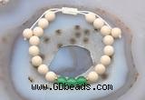 CGB6622 8mm round white fossil jasper & green agate adjustable bracelets