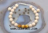 CGB6628 8mm round white fossil jasper & golden tiger eye adjustable bracelets