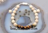 CGB6629 8mm round white fossil jasper & yellow tiger eye adjustable bracelets