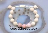 CGB6650 10mm round white fossil jasper & pink opal adjustable bracelets