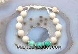 CGB6653 10mm round white fossil jasper & grass agate adjustable bracelets