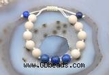 CGB6660 10mm round white fossil jasper & lapis lazuli adjustable bracelets