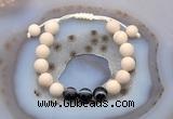 CGB6669 10mm round white fossil jasper & black banded agate adjustable bracelets