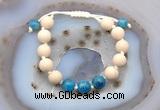 CGB6675 10mm round white fossil jasper & apatite adjustable bracelets