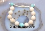 CGB6702 12mm round white fossil jasper & amazonite adjustable bracelets