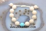 CGB6703 12mm round white fossil jasper & blue howlite adjustable bracelets