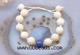 CGB6705 12mm round white fossil jasper & lapis lazuli adjustable bracelets