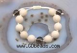 CGB6708 12mm round white fossil jasper & smoky quartz adjustable bracelets