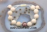 CGB6711 12mm round white fossil jasper & rhodonite adjustable bracelets