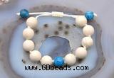 CGB6720 12mm round white fossil jasper & apatite adjustable bracelets