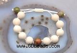 CGB6725 12mm round white fossil jasper & unakite adjustable bracelets