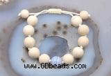 CGB6728 12mm round white fossil jasper & blue lace agate adjustable bracelets