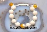 CGB6733 12mm round white fossil jasper & yellow banded agate adjustable bracelets