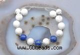 CGB6755 10mm round white howlite & lapis lazuli adjustable bracelets