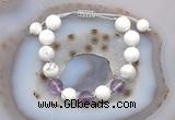 CGB6760 10mm round white howlite & amethyst adjustable bracelets