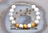 CGB6773 10mm round white howlite & golden tiger eye adjustable bracelets