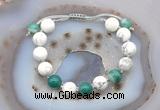 CGB6774 10mm round white howlite & green banded agate adjustable bracelets