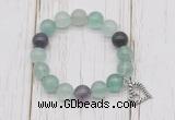 CGB6805 10mm, 12mm fluorite beaded bracelet with alloy pendant