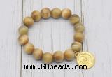 CGB6823 10mm, 12mm golden tiger eye beaded bracelet with alloy pendant