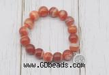 CGB6852 10mm, 12mm red banded agate beaded bracelet with alloy pendant