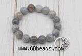 CGB6860 10mm, 12mm silver needle agate beaded bracelet with alloy pendant