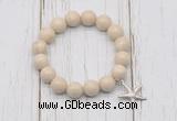 CGB6872 10mm, 12mm white fossil jasper beaded bracelet with alloy pendant