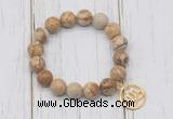 CGB6875 10mm, 12mm picture jasper beaded bracelet with alloy pendant