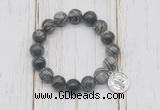 CGB6883 10mm, 12mm black water jasper beaded bracelet with alloy pendant