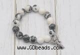 CGB6884 10mm, 12mm black & white jasper beaded bracelet with alloy pendant