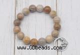 CGB6887 10mm, 12mm fossil coral beaded bracelet with alloy pendant