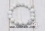 CGB6890 10mm, 12mm matte white howlite beaded bracelet with alloy pendant