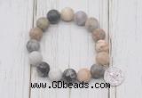 CGB6893 10mm, 12mm matte bamboo leaf agate beaded bracelet with alloy pendant