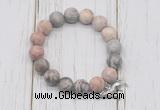 CGB6903 10mm, 12mm matte pink zebra jasper beaded bracelet with alloy pendant