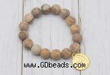 CGB6905 10mm, 12mm matte picture jasper beaded bracelet with alloy pendant